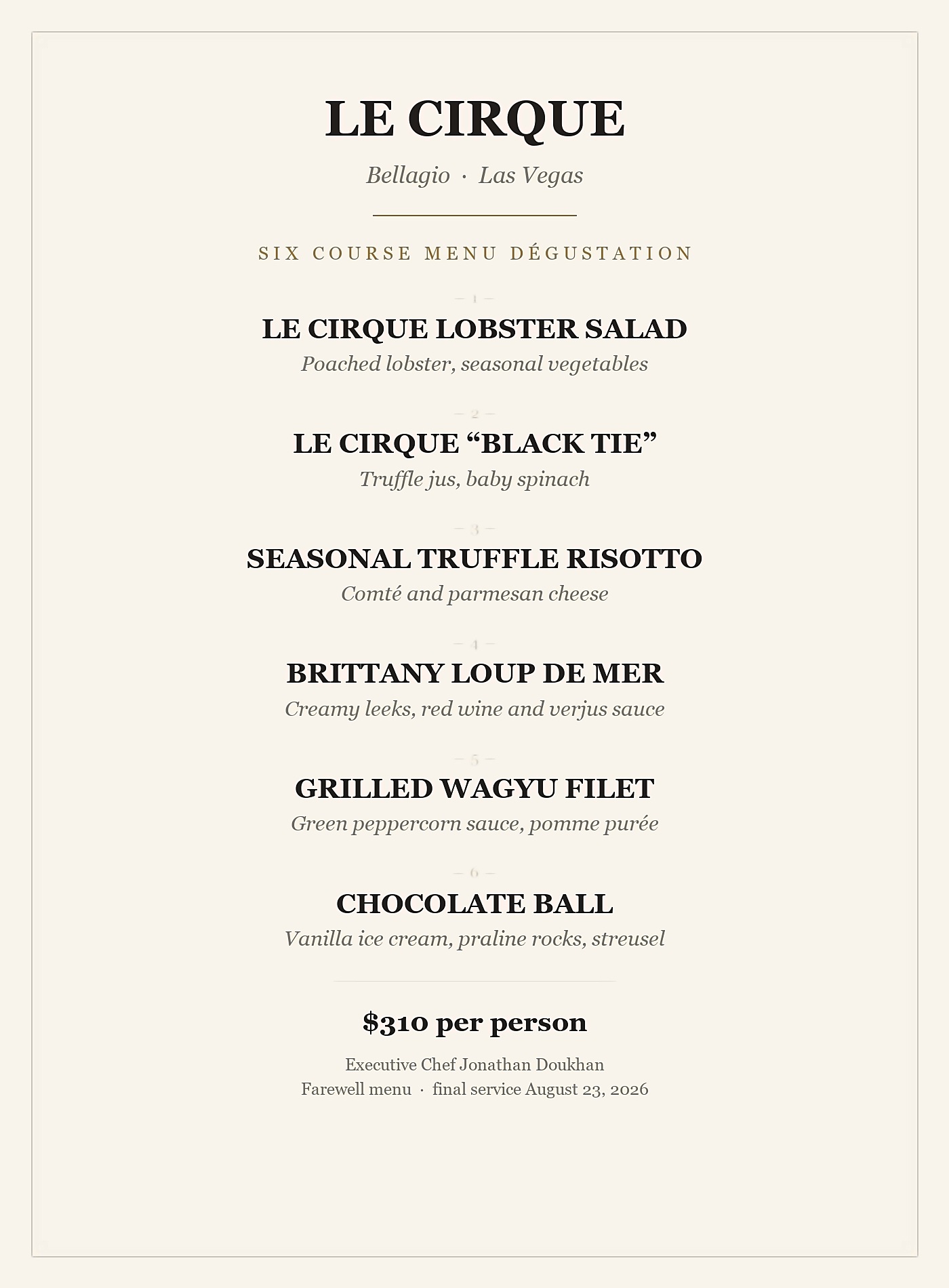 Le Cirque course menu 1