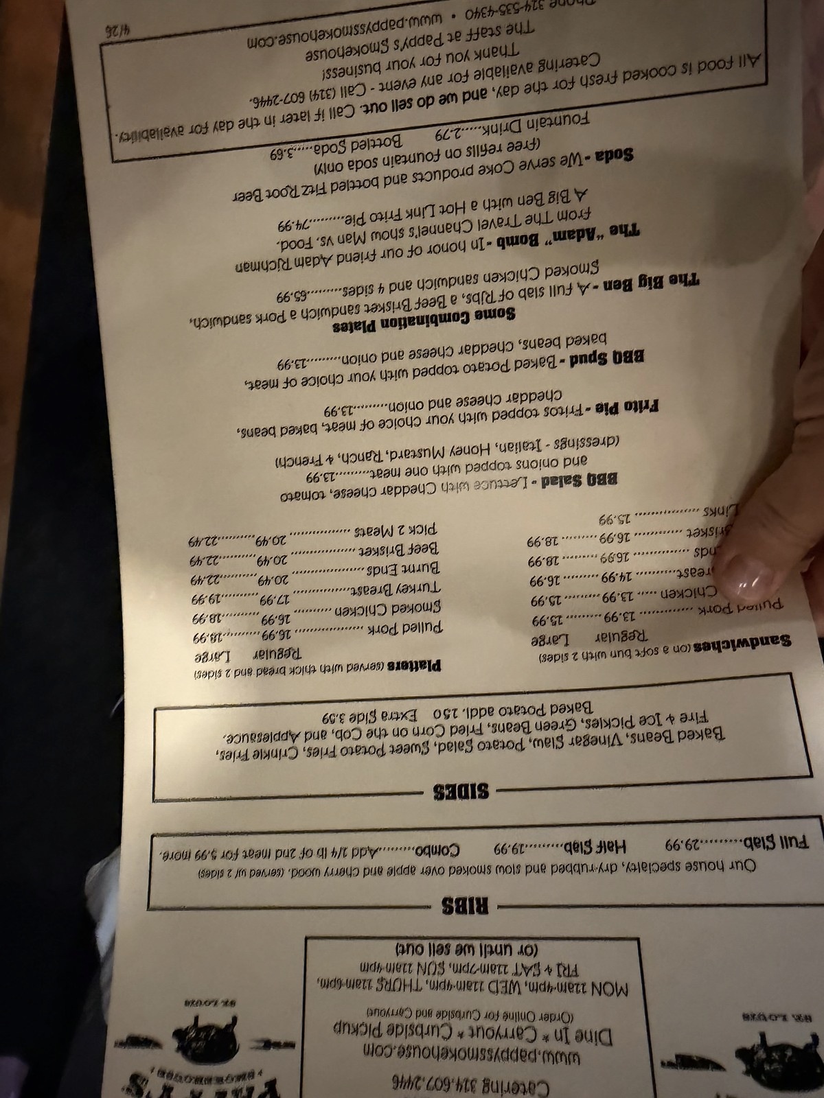 Pappy's Smokehouse course menu 2