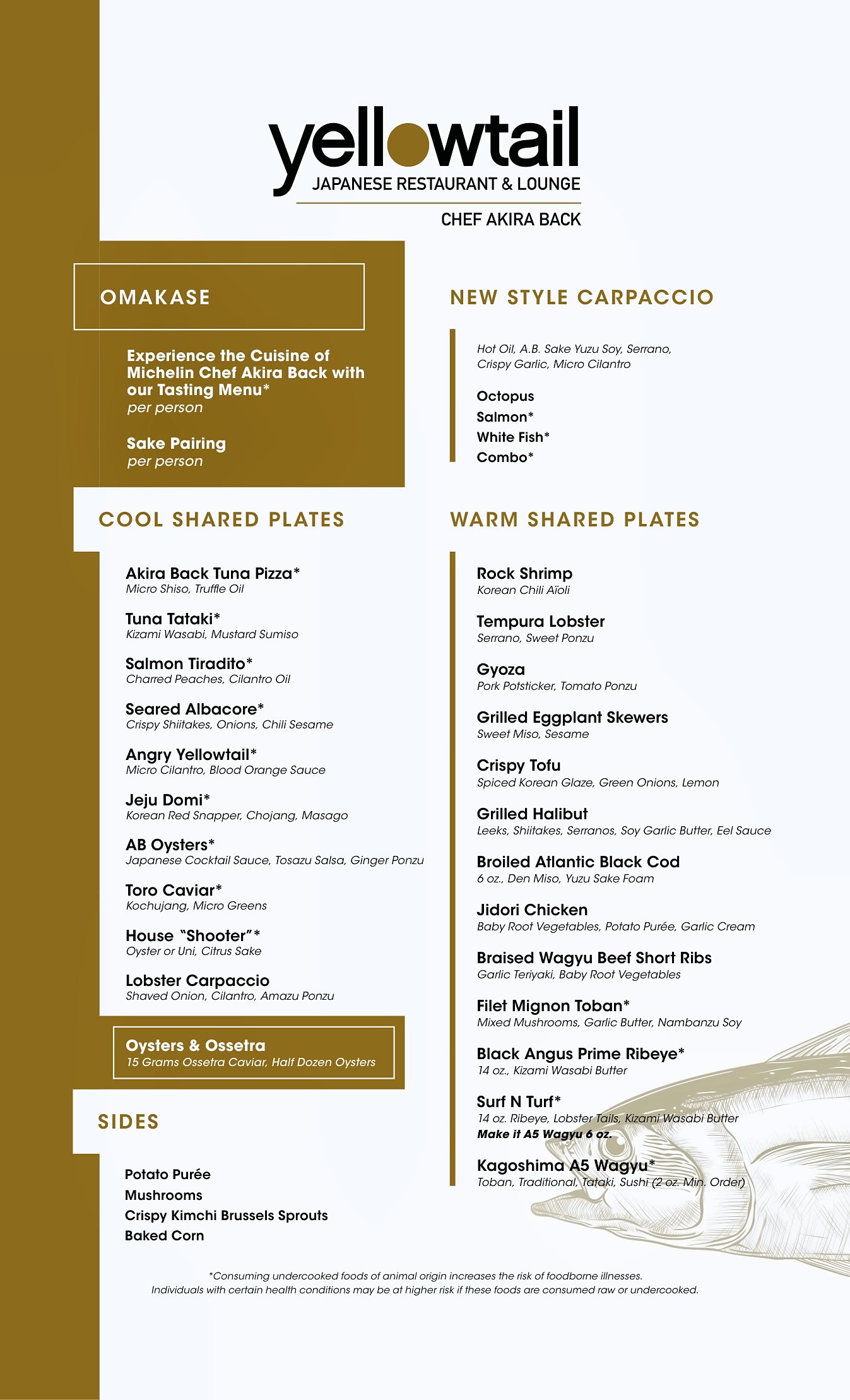 Yellowtail course menu 1